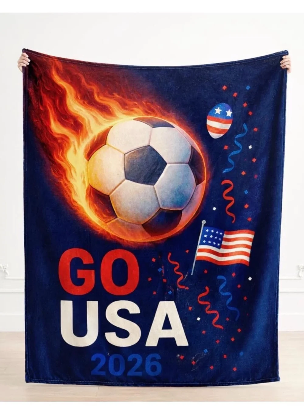 Go USA 2026 Soccer Fleece Throw Blanket - Navy, Red, White NWT